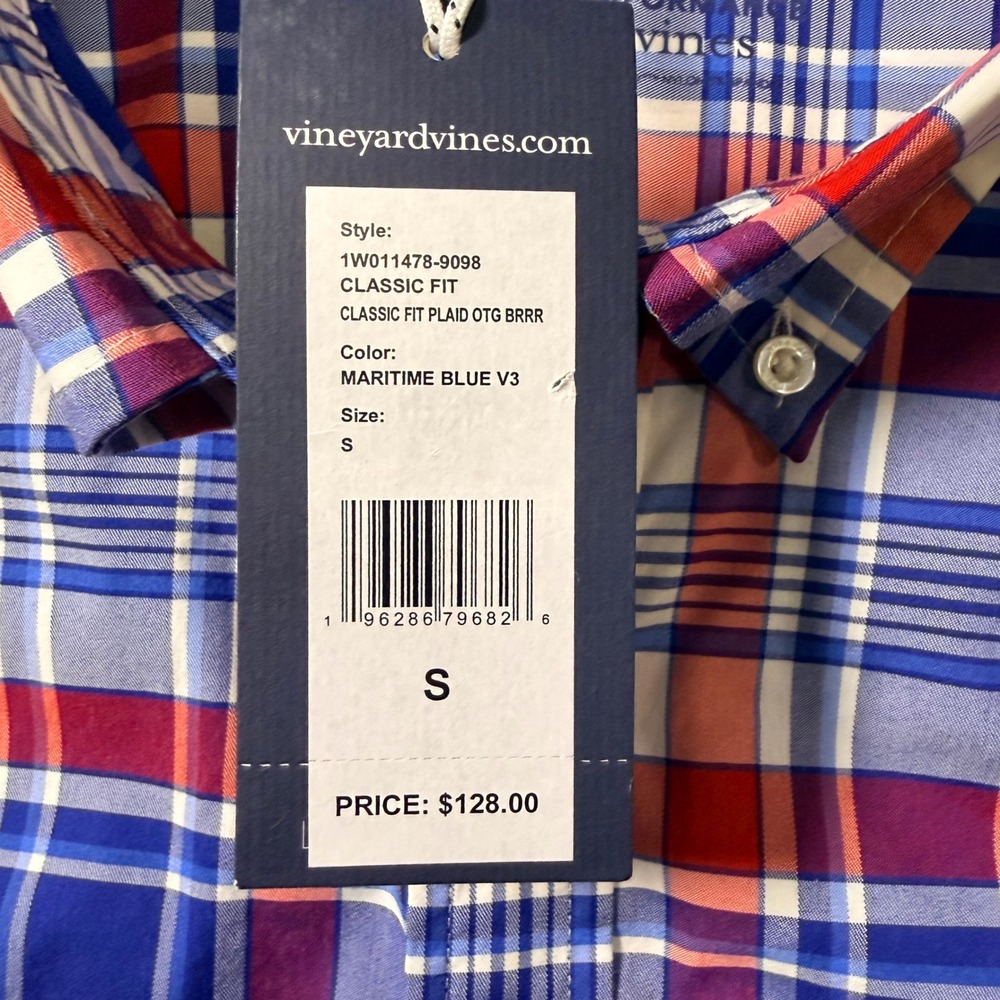 Vineyard Vines brrr Performance Shirt Men's Small Plaid OTG Fishing NEW - Picture 4 of 11
